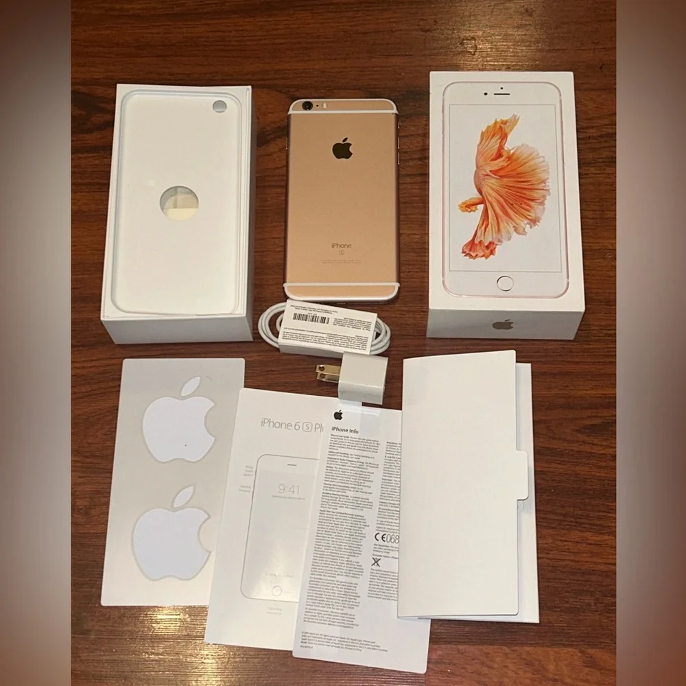 Unlocked Apple iPhone 6S Plus Original Box, Charger Cord,Plug 16 GB Rose Gold